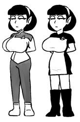 blunt_bangs greyscale huge_breasts large_breasts oofrowdy skirt star_trek star_trek_lower_decks star_trek_the_next_generation t'lyn vulcan_(species) wide_hips