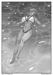 1girls alya_cesaire beach big_breasts bikini bimbo_body comic comic_page female female_only firstedition floating_on_water giant_breasts glasses huge_breasts miraculous:_tales_of_ladybug_and_cat_noir miraculous_ladybug monochrome page_8 page_number sleeping solo water