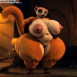 ai_generated all_hail_king_julien anthro bbw cellulite clover_(madagascar) female furry hyper_ass hyper_breasts hyper_thighs looking_at_viewer matronai_(artist)