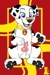 absurd_res animal_genitalia animal_penis balls blue_eyes bluebuttart canid canine canine_genitalia canine_penis canis dalmatian domestic_dog erection feral fur genitals hi_res male male_only mammal markings marshall_(paw_patrol) nickelodeon paw_patrol paws penis solo spots spotted_body spotted_fur treat