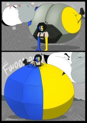 2girls ass_inflation belly_bigger_than_body belly_inflation comical_weapon ena female female_only giant_belly inflation joel_g moony_(joel_g) multiple_girls vore vore_belly wide_hips