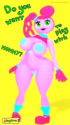 3d 3d_(artwork) 3d_model big_ass big_breasts covered_pussy gloves leviantan581re mommy_long_legs nude_female pink_body pink_hair poppy_playtime sfm shoes taped_nipples