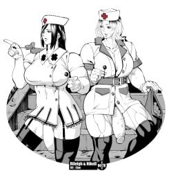 2futas big_penis buru flaccid futanari muscular_futanari nurse_cap nurse_uniform