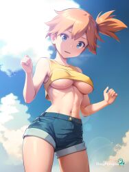 1girls ai_generated breasts hot_spring kasumi_(pokemon) kasumi_(pokemon) orange_hair pokemon pokemon_trainer shinypiplup