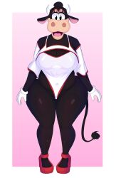 absurd_res anthro anthro_only belly boolishclara bovid bovine breasts cattle clarabelle_cow clothing disney female footwear hi_res high_heels mammal smile thick thick_thighs wide_hips