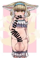 1futa animal_ears arknights balls bangs bar_censor blonde_hair braid censored choker clothed clothing collarbone curved_to_the_right_penis excessive_foreskin foreskin_bite foreskin_pull foreskin_stretching futa_only futanari horny huge_balls huge_cock humanoid humanoid_penis intact kemonomimi large_penis large_testicles light-skinned_futanari light_skin long_foreskin looking_at_viewer masso_nullbuilt mostly_nude navel panties panty_pull penis precum short_hair solo standing suzuran_(arknights) testicles twin_braids uncircumcised uncut underwear unretracted_foreskin yellow_eyes young