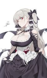 azur_lane big_ass big_breasts blush blushing breasts cleavage clothing female female_focus female_only formidable_(azur_lane) girly grey_hair headgear imlllsn large_breasts maid mature_female ohisashiburi plump skirt skirt_lift