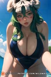 1girls ai_generated below_view big_ass big_breasts big_butt big_nipples big_thighs bleach bleach:_the_thousand-year_blood_war breast_squish breasts breasts_bigger_than_head busty cleavage female green_eyes green_hair huge_breasts large_breasts large_thighs looking_at_viewer nelliel_tu_odelschwanck skull solo stable_diffusion sweat swimsuit thick thick_thighs thighs voluptuous wide_hips wildwaifus