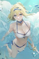 beach big_ass big_breasts bikini blonde blonde_hair blush character_request cleavage clothing female girly grey_hair imlllsn jewelry large_breasts ohisashiburi swimming swimsuit underwater