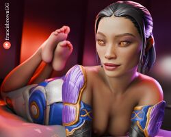 apex_legends barefoot bed breasts conduit_(apex_legends) feet feet_up francis_brown lying_on_bed soles toes