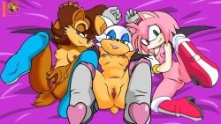 2023 3girls amy_rose anthro armpits breasts female female_only flat_chest harem laying_down lying lying_down moonpearl multiple_girls nude nude_female pussy rouge_the_bat sally_acorn small_breasts sonic_(series) sonic_the_hedgehog_(series) vagina