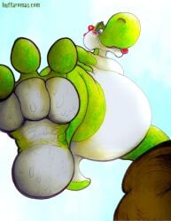 anthro bodily_fluids feet feet_fetish foot_fetish huffaromas low_res male male_foot_fetish male_only mario_(series) musk nintendo perspective solo sweat yagi_b._(artist) yoshi