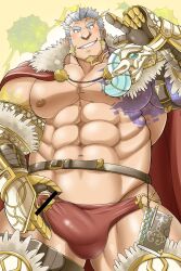 balls bara blush body_markings boner bulge censor_bar erection erection_under_clothes facial_hair male male_only multicolored_hair muscles muscular penis penis_peek perun_(tokyo_afterschool_summoners) solo solo_male tokyo_afterschool_summoners yugyouhijiri