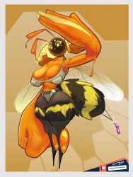 bae-b_(stixdraws) bee big_breasts breasts female honey insect insect_girl stixdraws thick_thighs wide_hips