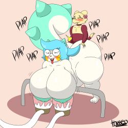 anthro big_ass big_breasts breasts bubble_butt huge_ass lactating lactation looking_pleasured milking milking_machine pachirisu pokemon pokemon_(species) sex thixxen topless