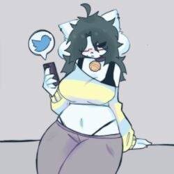 breasts cat_bell collar crop_top glasses scentedpocky tagme temmie temmie_(undertale) thighs twitter twitter_logo undertale undertale_(series)