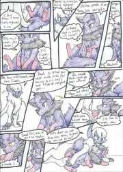 2019 absol animal_genitalia animal_penis blush bodily_fluids breasts canid canine canine_genitalia canine_penis canis colored colored_pencil_(artwork) comic cum cunnilingus duo english_text fellatio female feral fur gender_transformation generation_3_pokemon generation_5_pokemon genital_fluids genitals hi_res jaki-kun_(character) licking licking_lips male male/female mammal mind_alteration multi_breast nintendo oral penile penis penis_lick pokemon pokemon_(species) purple_body purple_fur pussy rainbowraven sex text tongue traditional_media_(artwork) transformation vaginal_penetration zorua