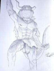 abs anthro armor collar demon genitals headgear helmet hi_res horn jun_snowy male mask muscular nipple_piercing nipples pecs penis piercing solo tail vein veiny_penis