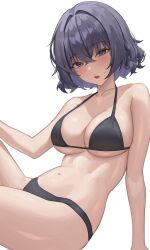 1girls arm_support bare_arms bare_legs bare_midriff bare_shoulders bare_thighs belly belly_bulge belly_button black_bra black_eyes black_hair black_panties black_underwear blush bra breasts breasts character_request cleavage collarbone copyright_request dot_nose female female_focus female_only groin hair_between_eyes high_resolution highres hinaki0102 hourglass_figure large_breasts light_skin looking_at_viewer medium_breasts navel nude panties short_hair sideboob simple_background sitting slender_body slender_waist slim_girl slim_waist solo thick_thighs thighs thin_waist underboob underwear upper_body white_background