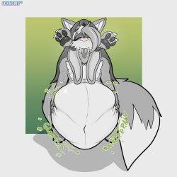 absurd_res anthro ass_first belly big_belly canid canine digital_media_(artwork) duo feet_out_of_maw female female_prey fox foxynoms hair hi_res lagomorph leporid mammal one_eye_closed oral_vore paws rabbit simple_background swallowing vore willing_prey