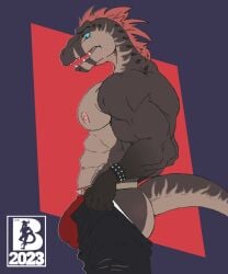 anthro bulge clothing dinosaur dromaeosaurid jockstrap lizard male meme mr.brapion muscular nipples reptile scalie solo theropod tight_pants_(meme) underwear velociraptor