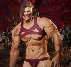 1boy 3d 3d_(artwork) 3d_model black_hair brown_hair havik haviksluz male male_focus male_only masculine mortal_kombat mortal_kombat_1_(2023) netherrealm_studios outdoors outside red_hair scantily_clad scars_on_body skimpy_outfit solo solo_focus solo_male toxic