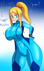 1girls big_breasts blonde_hair breasts female female_only full_comfort full_comfort_ full_comfort_(strip_game) full_comfort_samus_aran_(strip_game) long_hair looking_at_viewer metroid nintendo part_1 ponytail samus_aran solo solo_female strip_game zero_suit zero_suit_samus