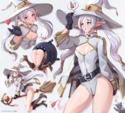 1girls ass bare_legs bare_thighs big_ass big_butt blush breasts clothed clothing color elf elf_ears elf_female female female_focus female_only frieren green_eyes hat hi_res jammeryx light-skinned_female light_skin long_hair solo solo_female sousou_no_frieren tagme thick_thighs white_hair witch witch_hat