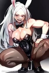 1girls abs ai_generated bare_arms bare_shoulders big_breasts blush bunny_ears bunny_girl bunnysuit clothed clothing color dark-skinned_female dark_skin female female_focus female_only hi_res large_breasts long_hair looking_at_viewer miruko muscles muscular muscular_female my_hero_academia nipples_visible_through_clothing open_mouth red_eyes ribbon rumi_usagiyama senotakai_ai solo solo_female superheroine tagme thick_thighs white_hair