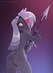 absurd_res anthro ass demon felixf female hazbin_hotel hi_res human humanoid mammal melee_weapon nude nude_female polearm solo spear vaggie_(hazbin_hotel) weapon