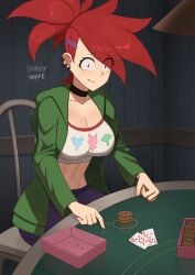 1girls anxious barleyshake big_breasts breasts choker curvy foster's_home_for_imaginary_friends frankie_foster navel poker_table strip_poker