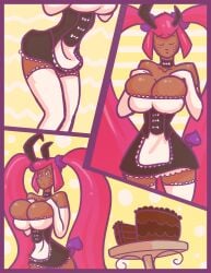 1girls animated big_breasts breasts comic comic_page demon_girl gif growth maid_outfit nipples_visible_through_clothing oc original_character ruffsketches_(artist) syvina_(demonpandaren) thick_thighs thighs twintails