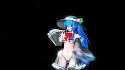 1280x720 1girls 3d 720p animated asawa bikini bikini_bottom bikini_top blue_hair bowtie dancing frills frontless_outfit hat high_heels longer_than_30_seconds mikumikudance mmd music peach_(fruit) pubic_hair pubic_hair_peek red_eyes shaking_butt shaking_hips skimpy skimpy_bikini skimpy_clothes skirt sound string_bikini tagme tenshi_hinanawi thighhighs touhou video