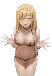 1girls bare_arms bare_legs bare_midriff bare_shoulders bare_thighs belly belly_button bikini bikini_bottom bikini_top black_bikini_bottom blonde_hair blush breasts cleavage collarbone dot_nose female female_focus female_only groin high_resolution highres hinaki0102 hourglass_figure kitagawa_marin leaning_forward legs light_skin long_hair looking_at_viewer medium_breasts navel pink_eyes rings simple_background slender_body slender_waist slim_girl slim_waist smile smiling smiling_at_viewer solo sono_bisque_doll_wa_koi_wo_suru standing student teenager thigh_gap thighs thin_waist white_background