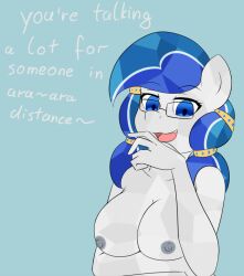 1girls 2019 anthro ara_ara blue_background blue_eyes blue_hair borrowed_character breasts crystal_clear_(whatsapokemon) crystal_pony_(mlp) english_text female female_focus female_only fluttadraws glasses light_blue_background milf mouth_open my_little_pony nipples open_mouth pony solo solo_female solo_focus square_glasses text topless white_skin