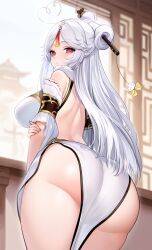 1girls ass breasts dat_ass female genshin_impact hi_res huge_ass huge_breasts light-skinned_female light_skin long_hair niliu_chahui ningguang_(genshin_impact) red_eyes solo solo_female thick_thighs white_hair