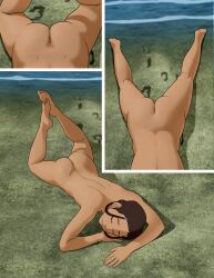 anaxus ass ass_focus avatar_the_last_airbender beach calf_muscles closed_eyes katara legs_spread lying lying_on_stomach naked nude nude_female solo solo_female