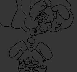 1girls animal_ears artist_self-insert blush character embarrassed fangs flashing_breasts fnf_mods friday_night_funkin fursona looking_away malicious_bunny nipples original sketch