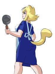 apron big_breasts big_butt blonde_hair blonde_hair_female blue_dress blue_eyeshadow blue_nails cat_ears cat_tail catgirl garfield's_mother garfield_(series) green_eyes kolsan milf pale-skinned_female pale_skin pot tight_clothing