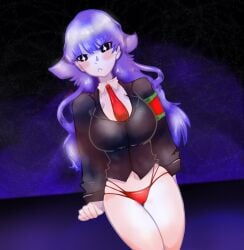 big_breasts blue_hair bongbong employee_(lobotomy_corporation) half-dressed koliensop_(artist) lobotomy_corporation project_moon red_panties star_shaped_pupils