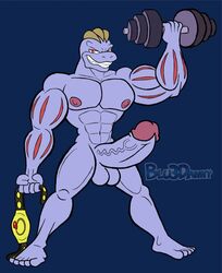 abs belt big_muscles big_penis blu3danny dannydukehazard erection flexing lifting machoke male male_only muscles nintendo nipples nude penis pokemon pokemon_(species) smirk solo vein video_games weightlifting