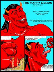 2011 3:4 adam's_apple anthro anus artist_name ass balls black_hair blue_sky bone claws closed_eyes colored dated demon dialogue duo english_text erection fart flaccid foreskin genitals gianttoby group hair horn human human_skull male male/male mammal nude oral_vore pale_skin penis perineum pubes red_body red_skin sitting skull skull_jewelry sky smile solo standing text tongue tongue_out vore worship