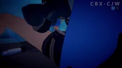Absurdres, Blue Body, Blush, Bouncing Breasts