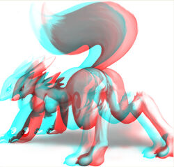 3d all_fours anaglyph ass ass_up cum cum_on_ass digimon female fox raised_tail renamon solo tagme tail