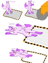 anthro bodily_fluids canid canine canis cartoon_physics cum erection flattened flattening_fetish fox genital_fluids hi_res hybrid isa male mammal qmlp steamroller wolf