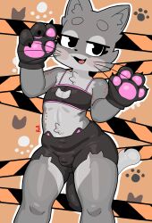 2025 absurd_res animal_background anthro barricade_tape bedroom_eyes bite_mark black_clothing black_eyes bottomwear bra bulge cat_background cat_costume caution_tape cheek_tuft chest_tuft circle_eyebrows clothing costume detailed_background detailed_bulge digital_media_(artwork) domestic_cat eyebrows facial_tuft felid feline felis femboy fur genital_outline grey_body grey_eyebrows grey_fur grey_inner_ear_fluff hi_res inner_ear_fluff male mammal narrowed_eyes pattern_background paw_background paws penis penis_outline pink_clothing portrait rawr_beef seductive shorts signature simple_background solo tail tuft underwear