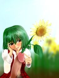 1boy 1girls artist_request cum dress_shirt flower flower_insertion green_hair insertion male_urethral_insertion object_insertion partial_male penis pubic_hair red_eyes shirt solo sounding sunflower sunflowers touhou uncensored upper_body urethral_insertion youkai yuka_kazami zdk_(eject)