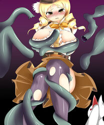 blush breasts huge_breasts kyuubee mahou_shoujo_madoka_magica nipples tear tentacle tomoe_mami torn_clothes