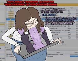 1girls 2025 blowjob blue_eyes brown_hair bug_(royal_cicada) bug_(royalcicada) colored_skin colored_text complex_background crime disembodied_limb disembodied_penis face_fucking facefuck fan_art fanart fellatio felony female glasses huge_penis laptop laptop_computer laz_(lazzyrats) male nonbinary nonbinary_(lore) nonconsensual oral oral_sex penis piracy purple_body purple_penis purple_skin royal_cicada royalcicada tagme text through_screen