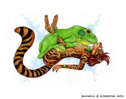 amphibian animal anthro banrai bestiality breast_grab female frog interspecies korrok missionary_position ocelot sex zoo zoophilia